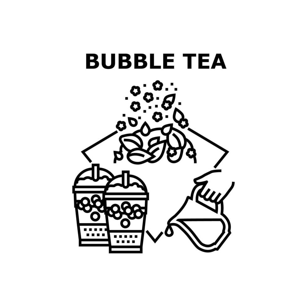illustrazione nera del concetto di vettore della bevanda del tè della bolla