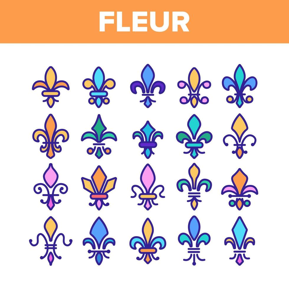 fleur de lys, set di icone vettoriali lineari royalty