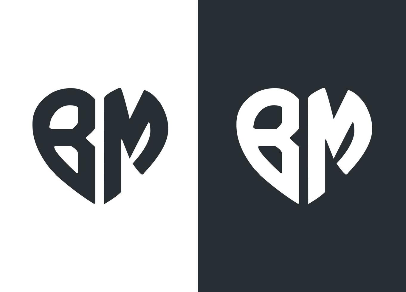 monogramma bm stile cuore logo desing modello vettoriale