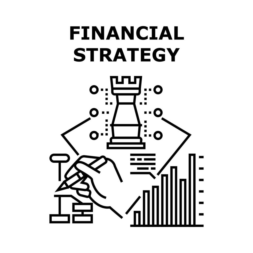 illustrazione nera del concetto di strategia finanziaria vettore