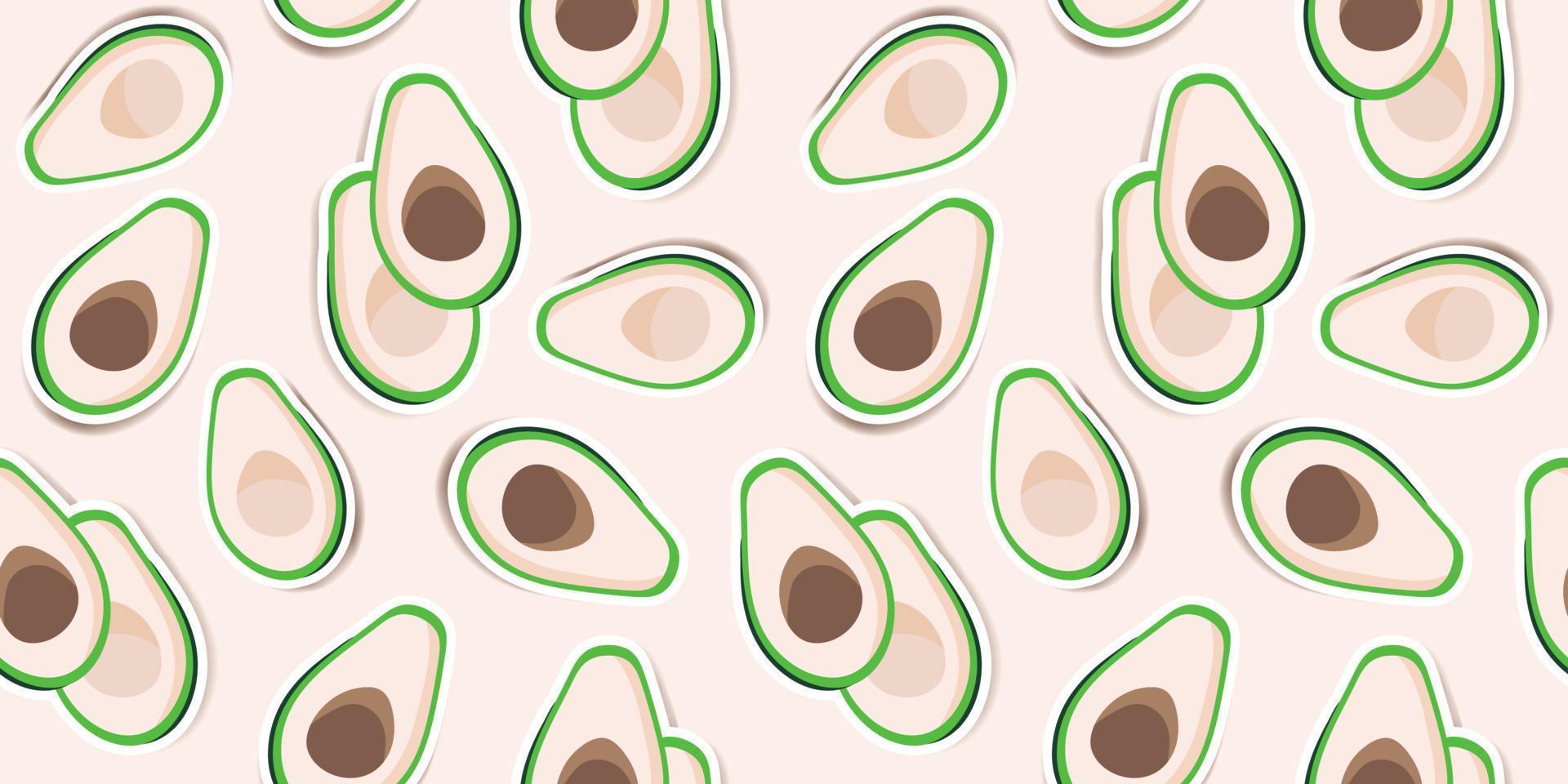 simpatici avocado verdi su uno sfondo chiaro. design alla moda con motivo avocado per sfondi, stampe, tessuti e design di cancelleria. modello adesivo avocado verde. frutta vettoriale illustrata.