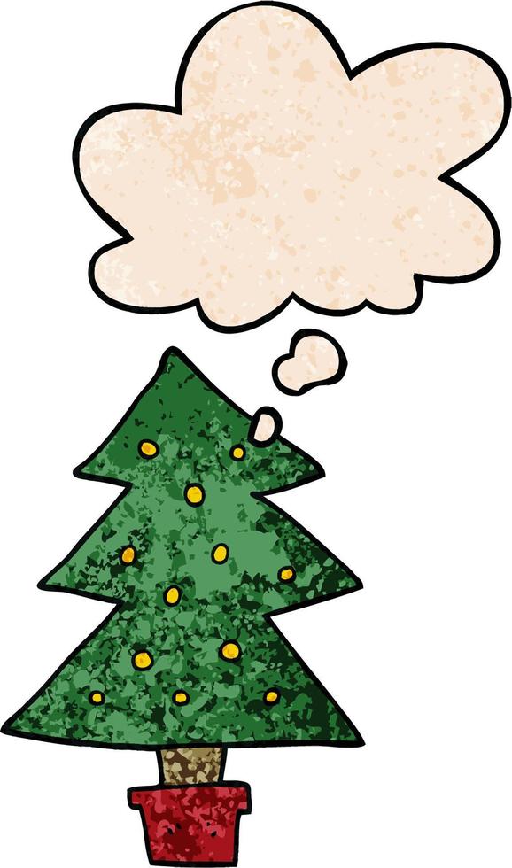 albero di natale del fumetto e bolla di pensiero nello stile del modello di struttura di lerciume vettore