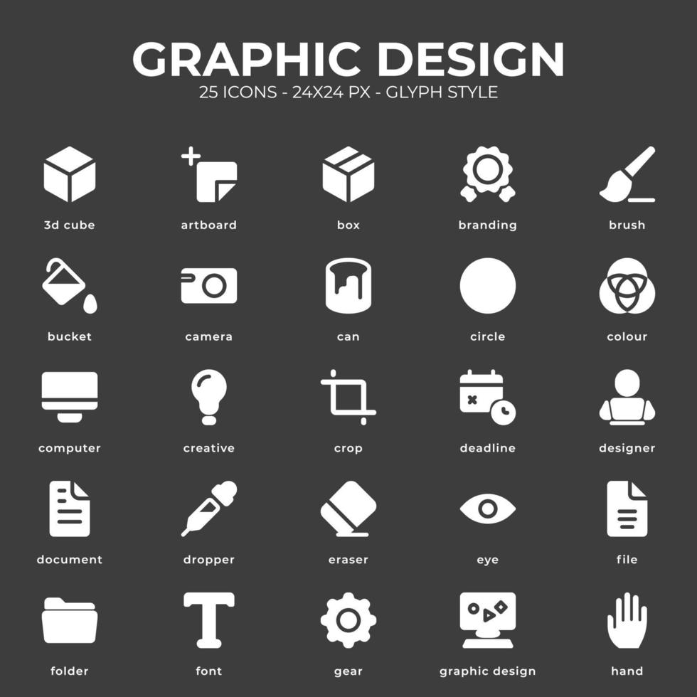 pacchetto di icone di progettazione grafica con colore nero vettore