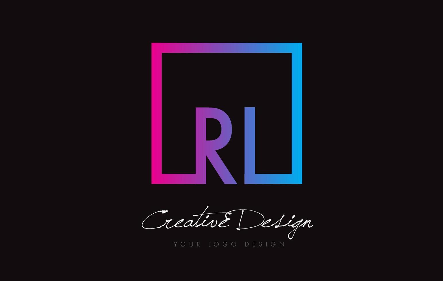 design del logo della lettera con cornice quadrata ri con colori blu viola. vettore