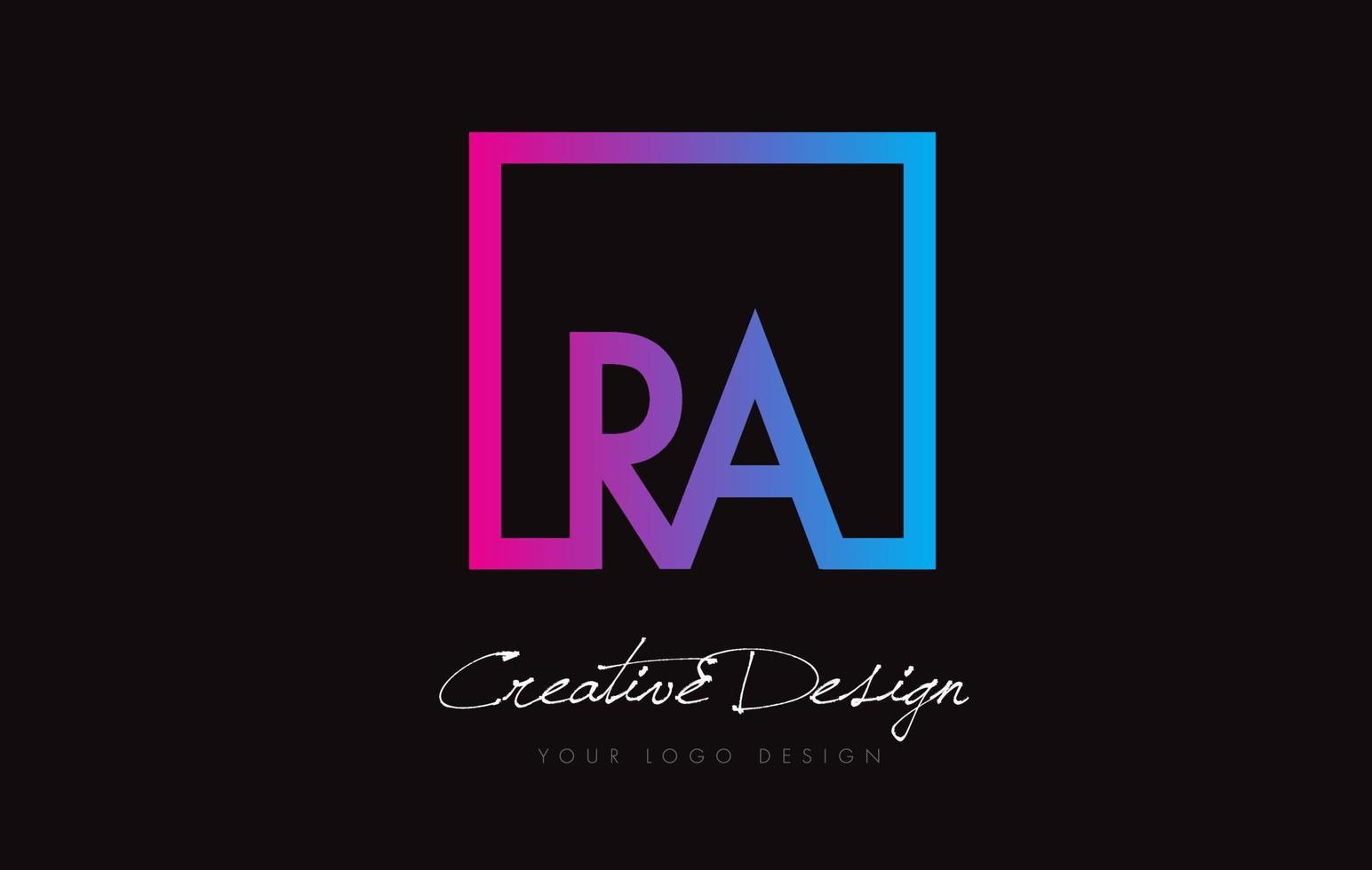 design del logo della lettera con cornice quadrata ra con colori blu viola. vettore