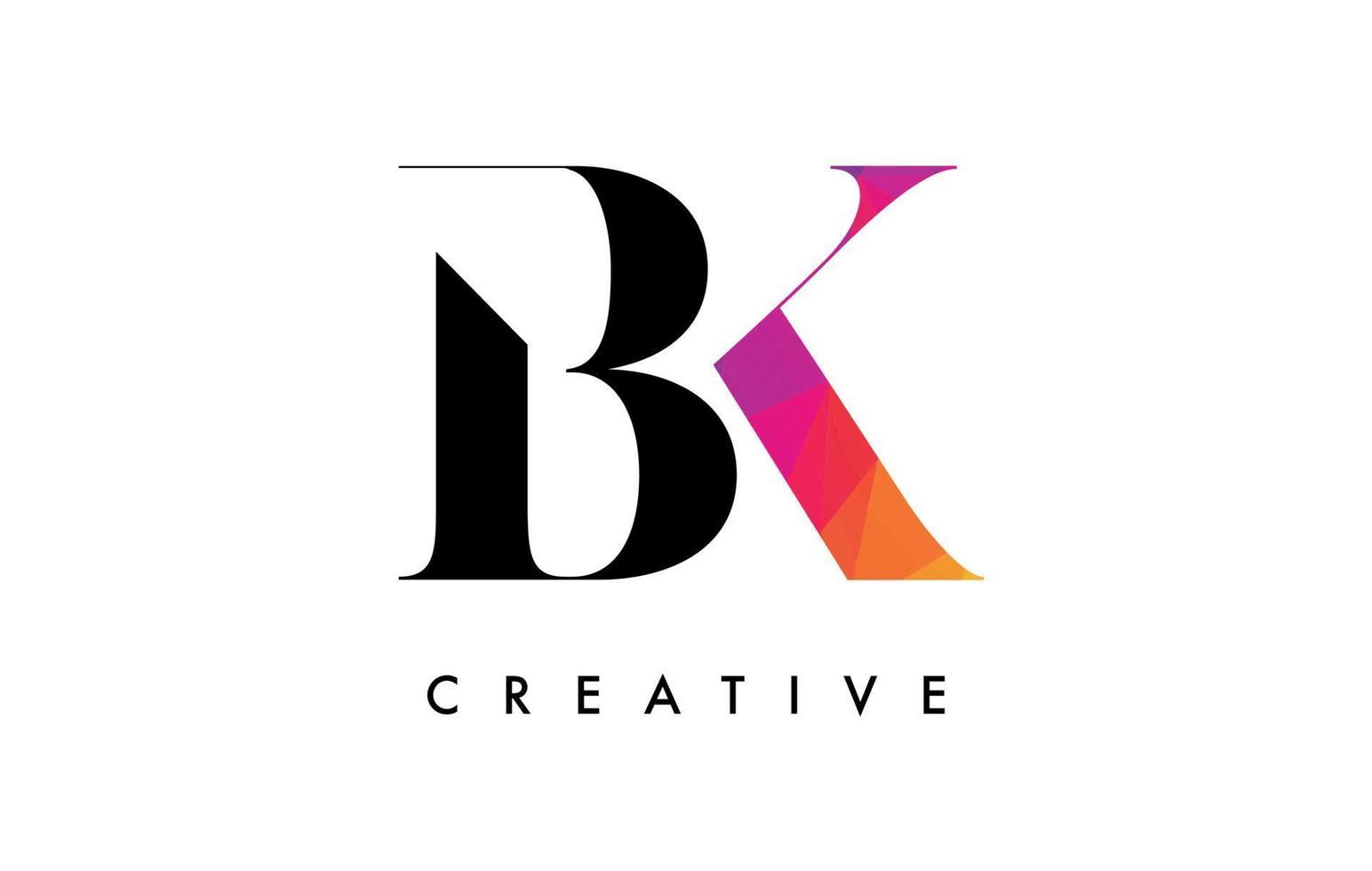 design lettera bk con taglio creativo e texture arcobaleno colorato vettore