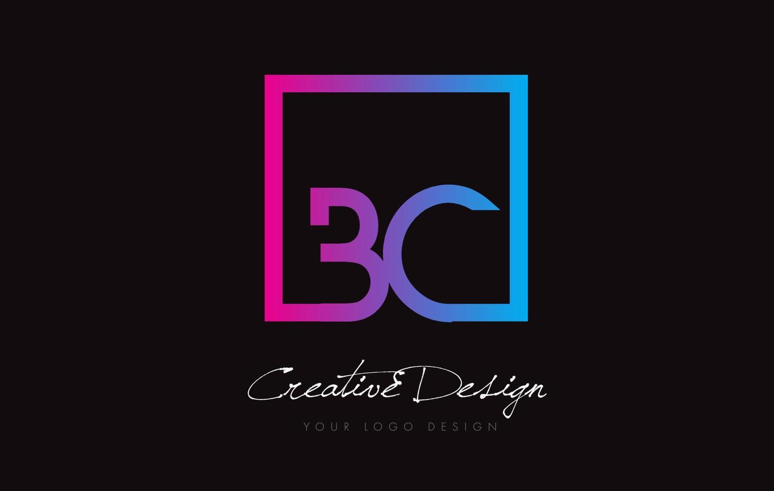 bc design del logo della lettera con cornice quadrata con colori blu viola. vettore