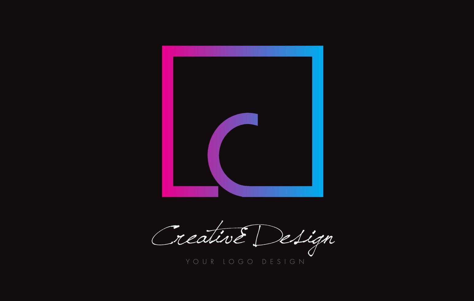 c design del logo della lettera con cornice quadrata con colori blu viola. vettore