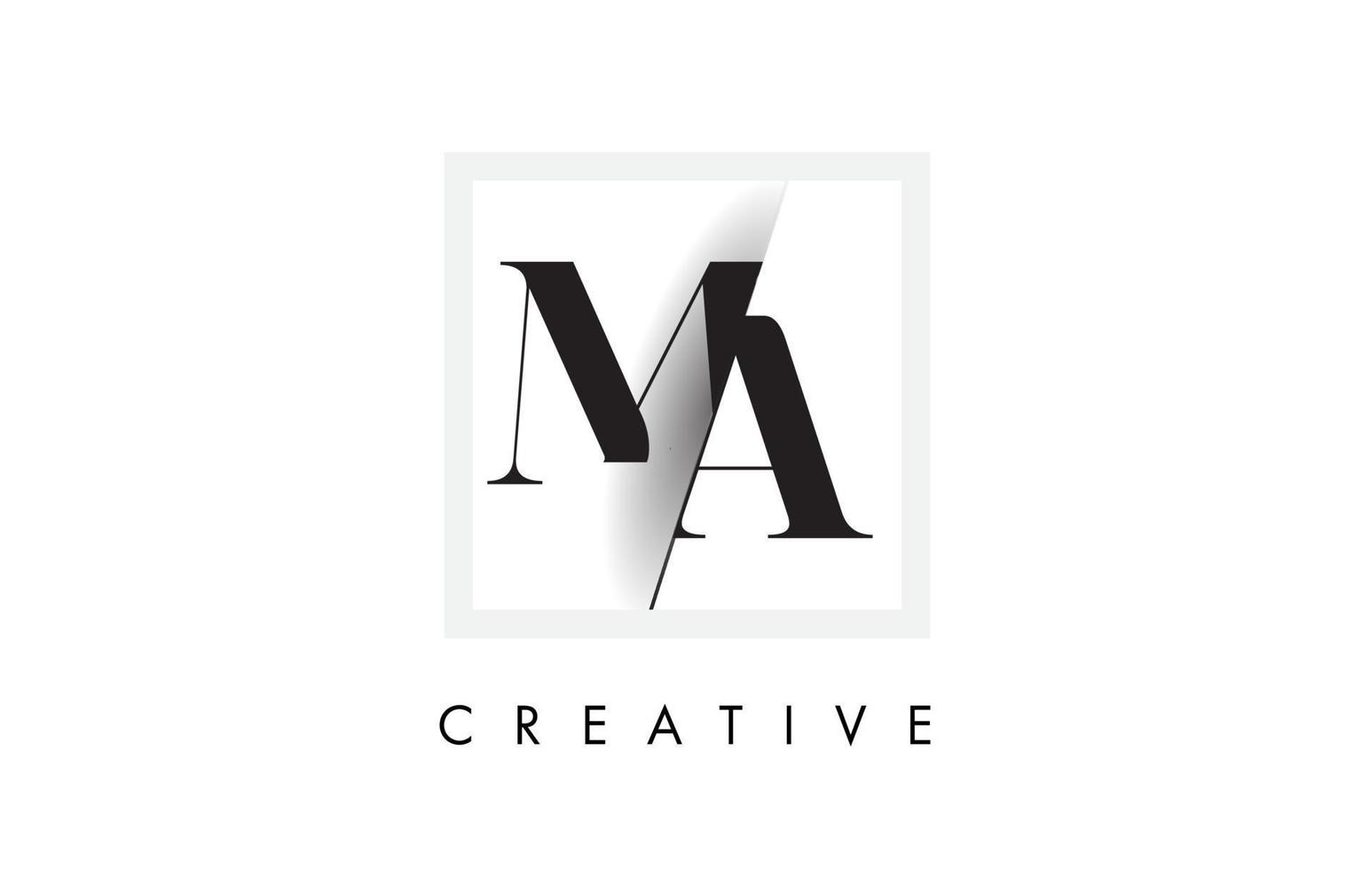 design del logo con lettera ma serif con taglio creativo intersecato. vettore