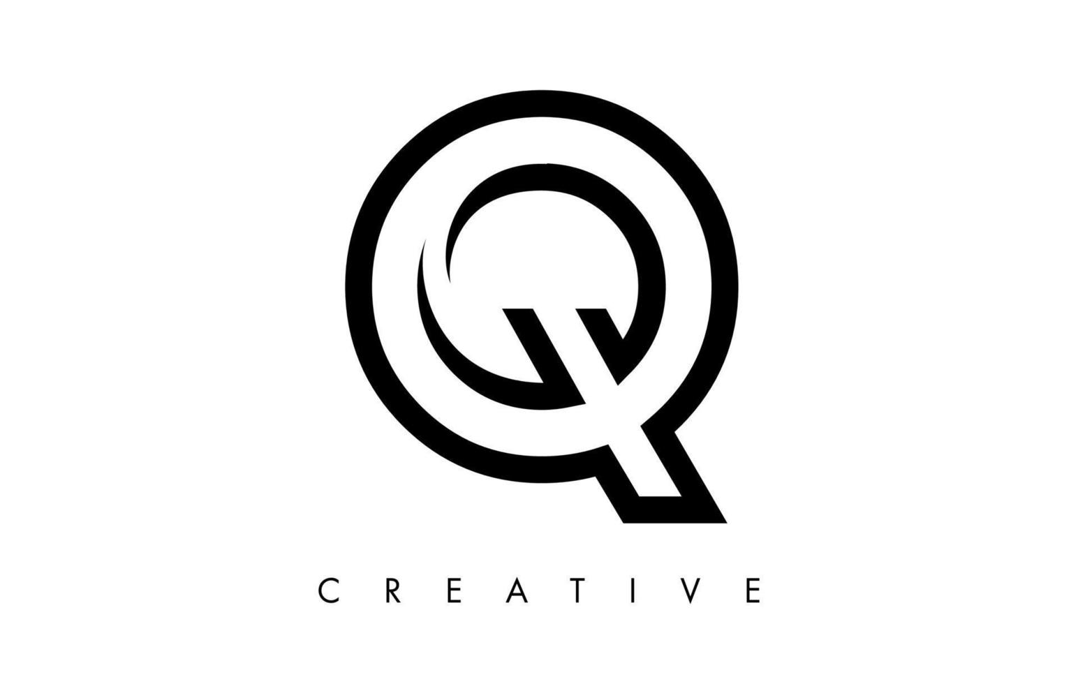 q lettera logo monogramma con linee bianche e nere e design minimalista vettoriale