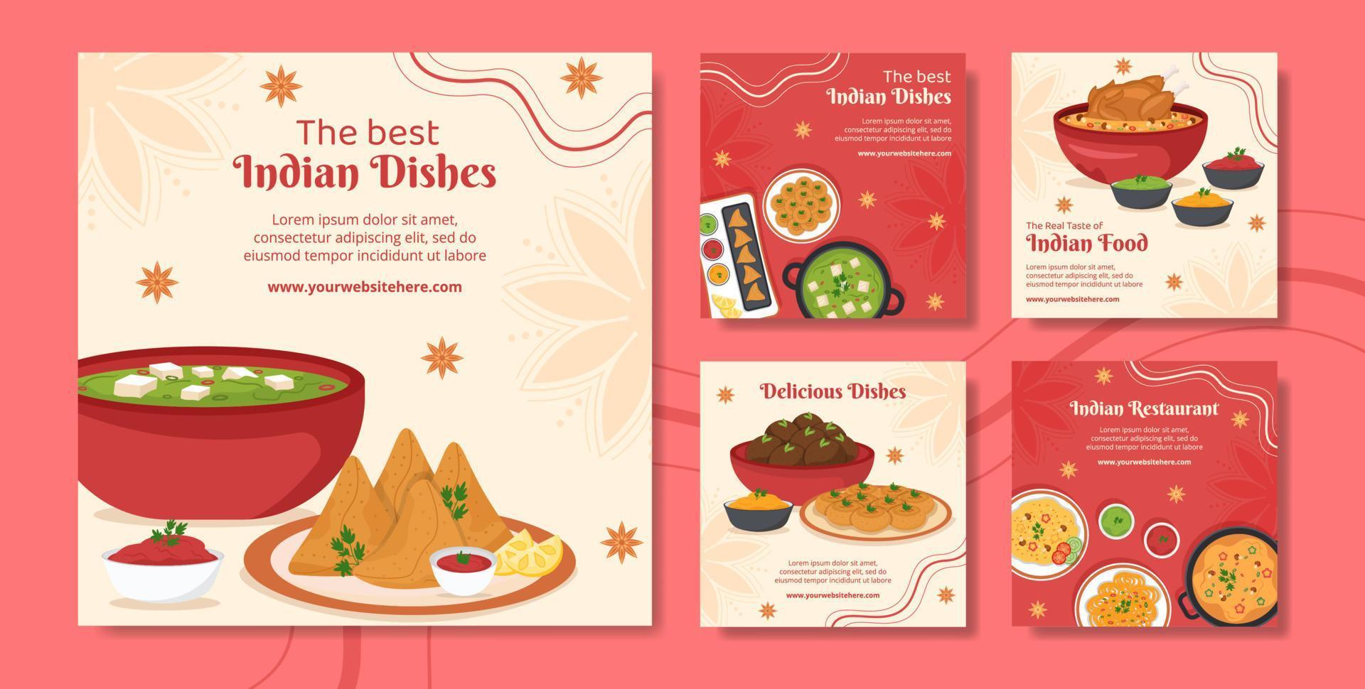 cibo indiano ristorante social media post modello piatto cartone animato sfondo illustrazione vettoriale