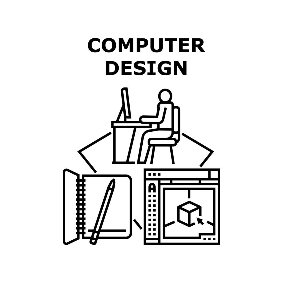 illustrazione nera del concetto di vettore di progettazione del computer