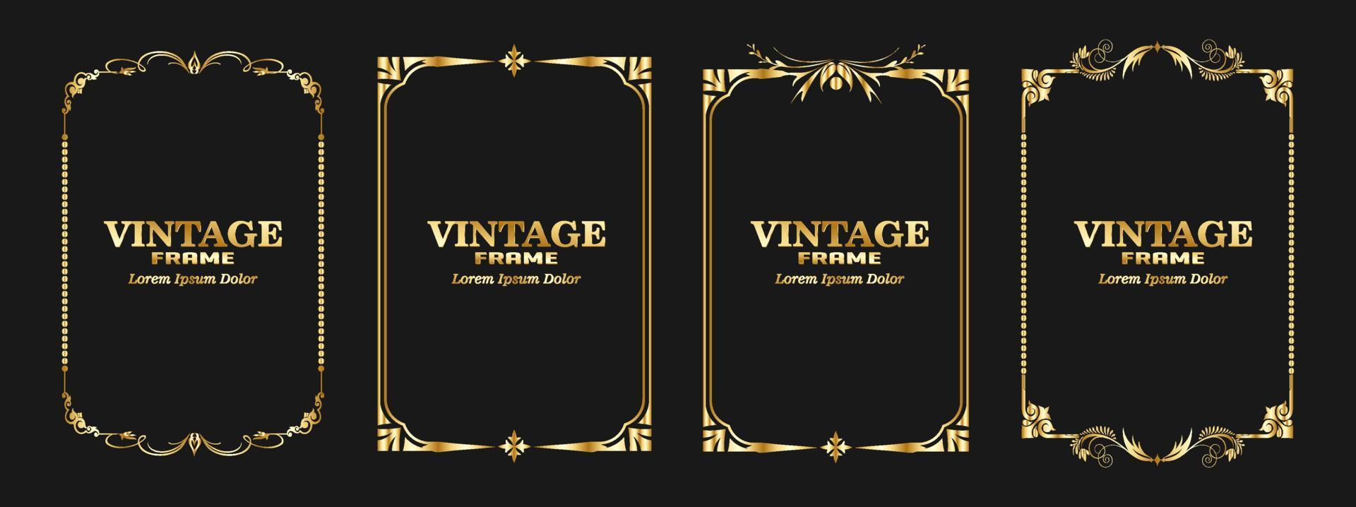 set di decorazioni rettangolari con cornice dorata, cornice di confine calligrafica vintage, lusso, design elegante, illustratio vettoriale