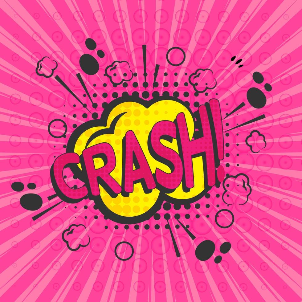 crash testo comico bolla stile cartone animato pop art, vettore