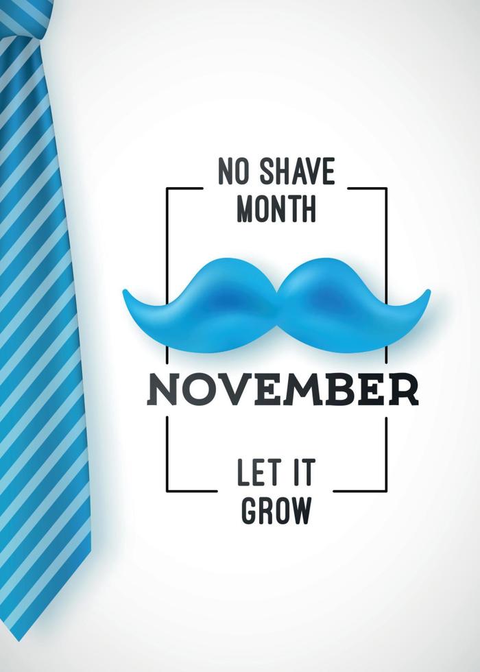 disegno vettoriale con baffi e cravatta per il mese di novembre senza barba.