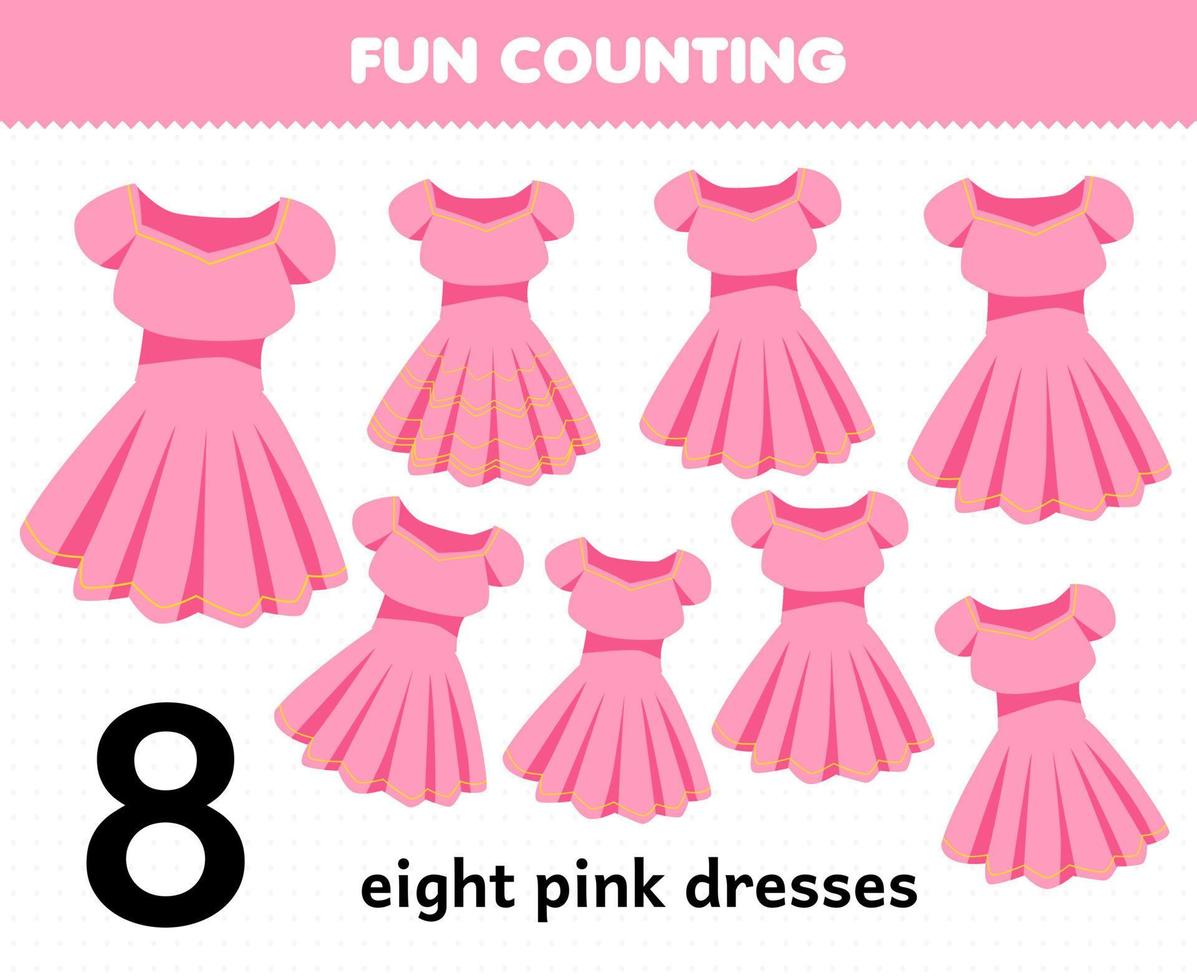 gioco educativo per bambini divertente contare i vestiti indossabili otto vestiti rosa vettore
