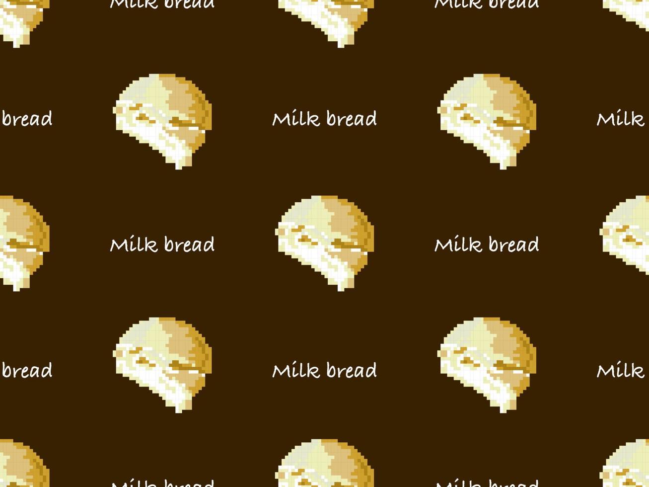 modello senza cuciture del personaggio dei cartoni animati del pane del latte su fondo giallo. stile pixel vettore