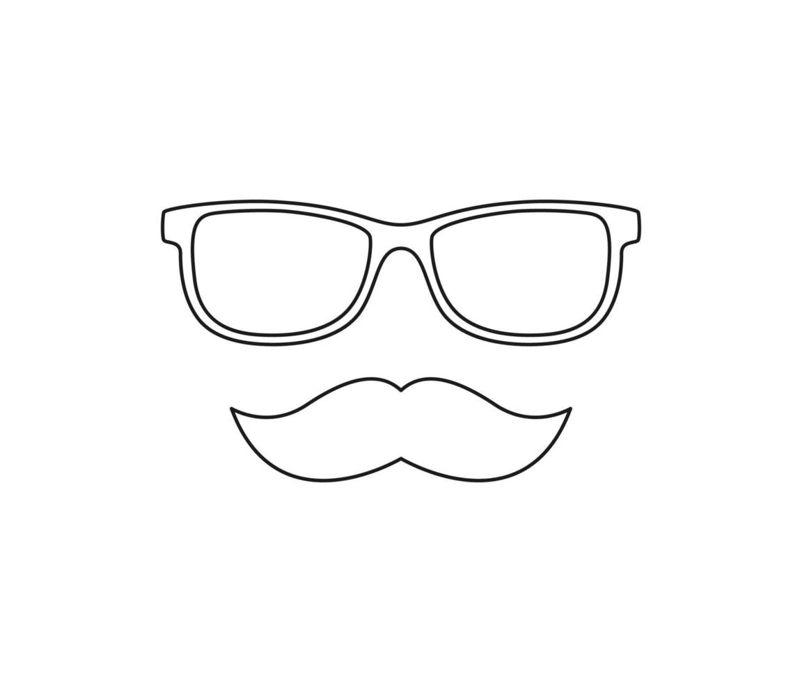 pagina da colorare con baffi e occhiali per bambini vettore