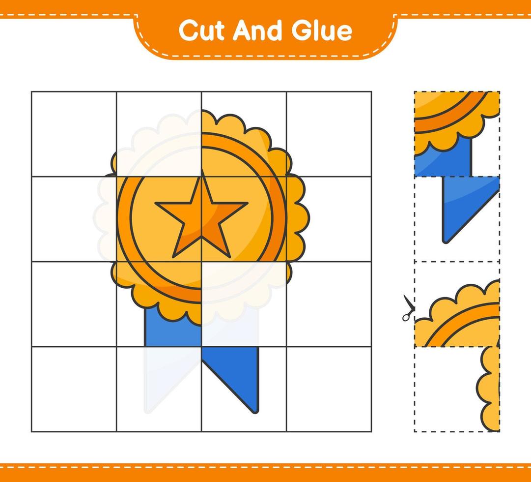 tagliare e incollare, tagliare parti del trofeo e incollarle. gioco educativo per bambini, foglio di lavoro stampabile, illustrazione vettoriale