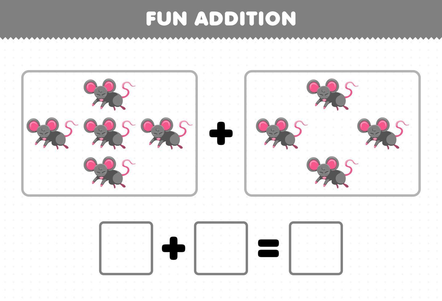 gioco educativo per bambini divertente aggiunta contando il foglio di lavoro delle immagini del topo animale simpatico cartone animato vettore