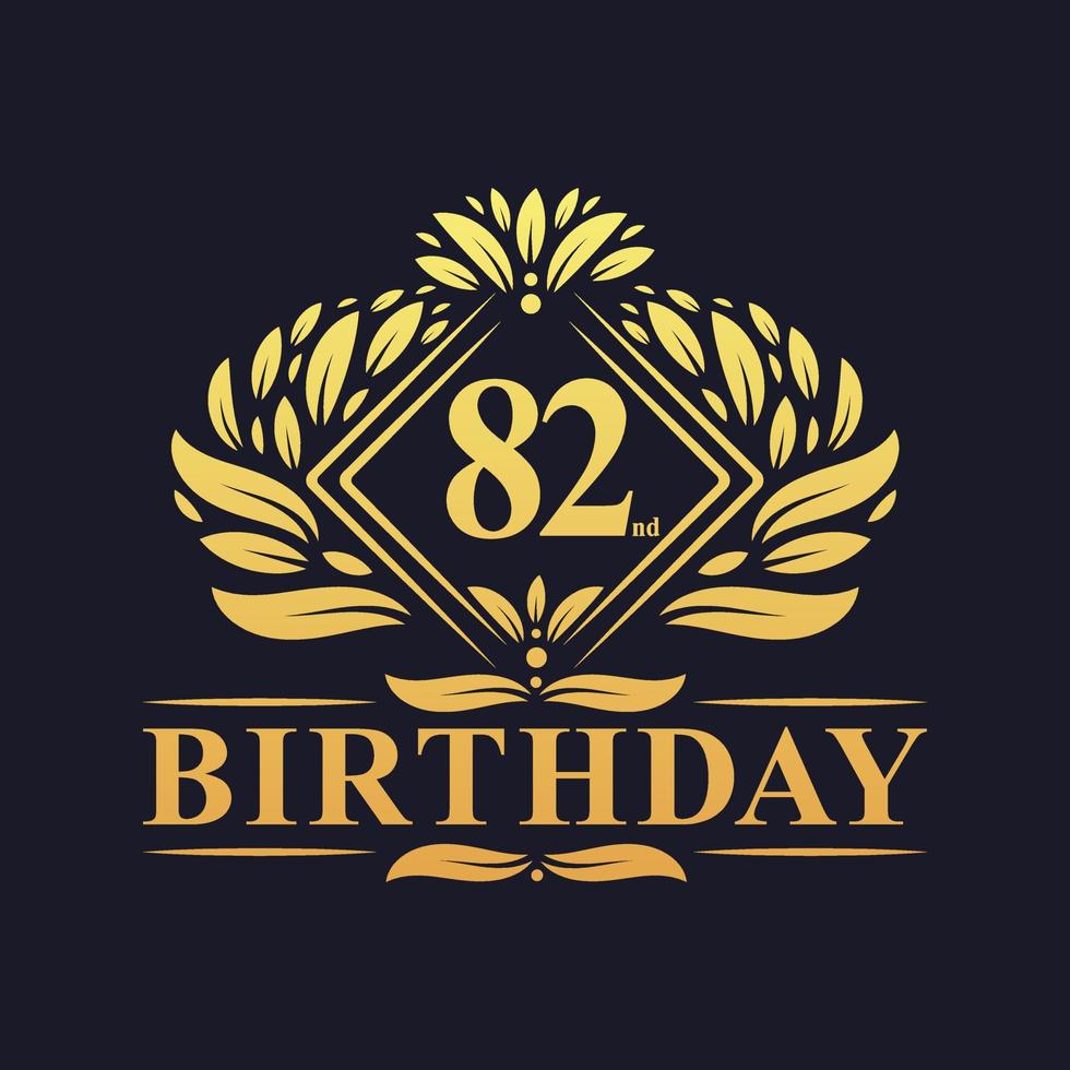 Logo di compleanno di 82 anni, celebrazione dell'82esimo compleanno d'oro di lusso. vettore