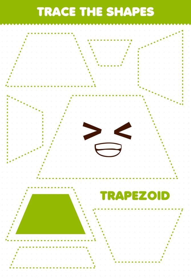 gioco educativo per bambini traccia le forme foglio di lavoro stampabile trapezoidale vettore