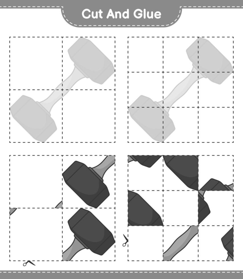 tagliare e incollare, tagliare parti di manubrio e incollarle. gioco educativo per bambini, foglio di lavoro stampabile, illustrazione vettoriale