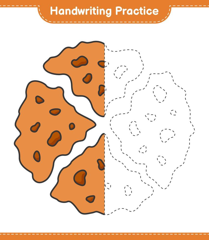 pratica della scrittura a mano. tracciare linee di cookie. gioco educativo per bambini, foglio di lavoro stampabile, illustrazione vettoriale