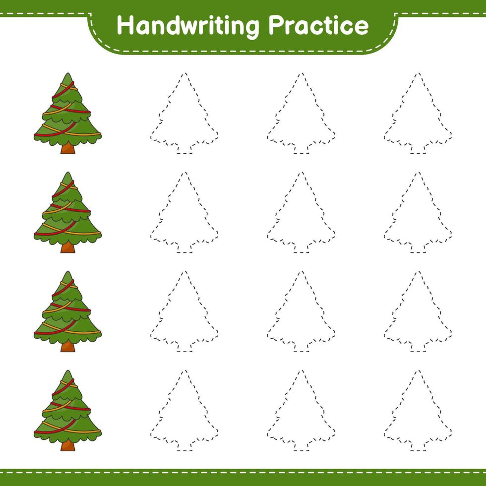 pratica della scrittura a mano. tracciare linee di albero di natale. gioco educativo per bambini, foglio di lavoro stampabile, illustrazione vettoriale