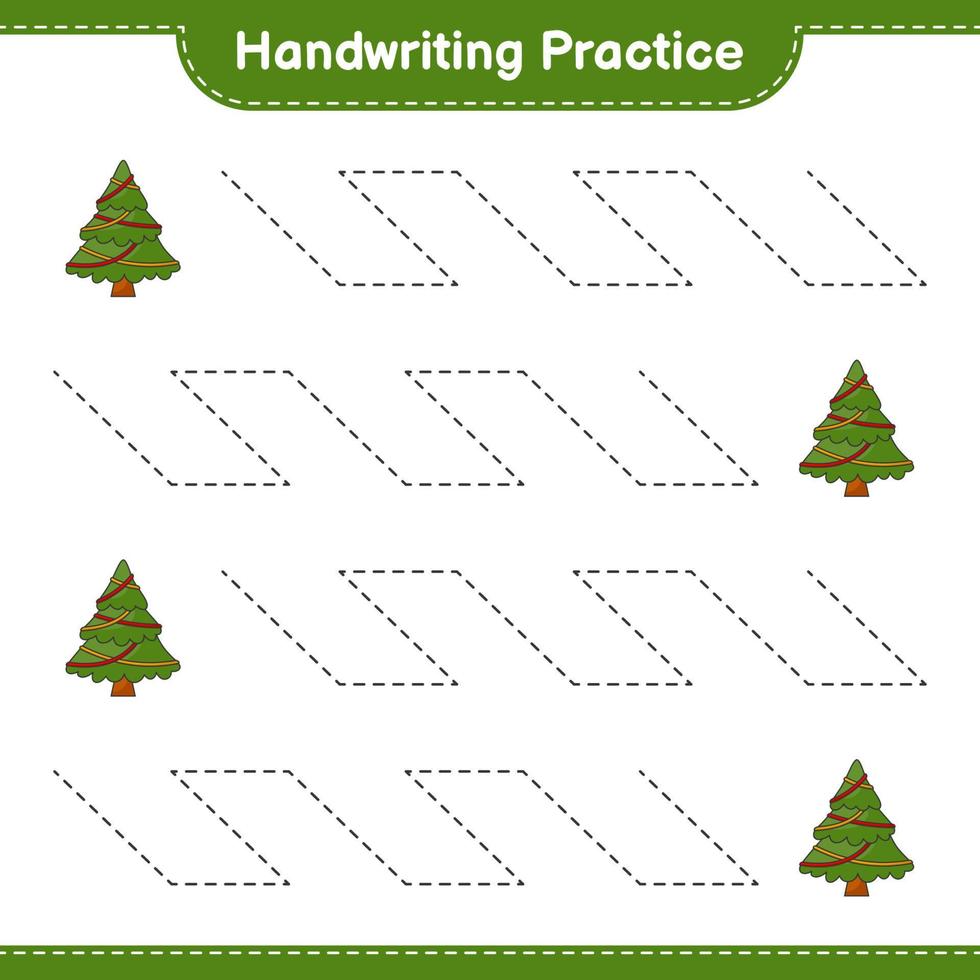 pratica della scrittura a mano. tracciare linee di albero di natale. gioco educativo per bambini, foglio di lavoro stampabile, illustrazione vettoriale