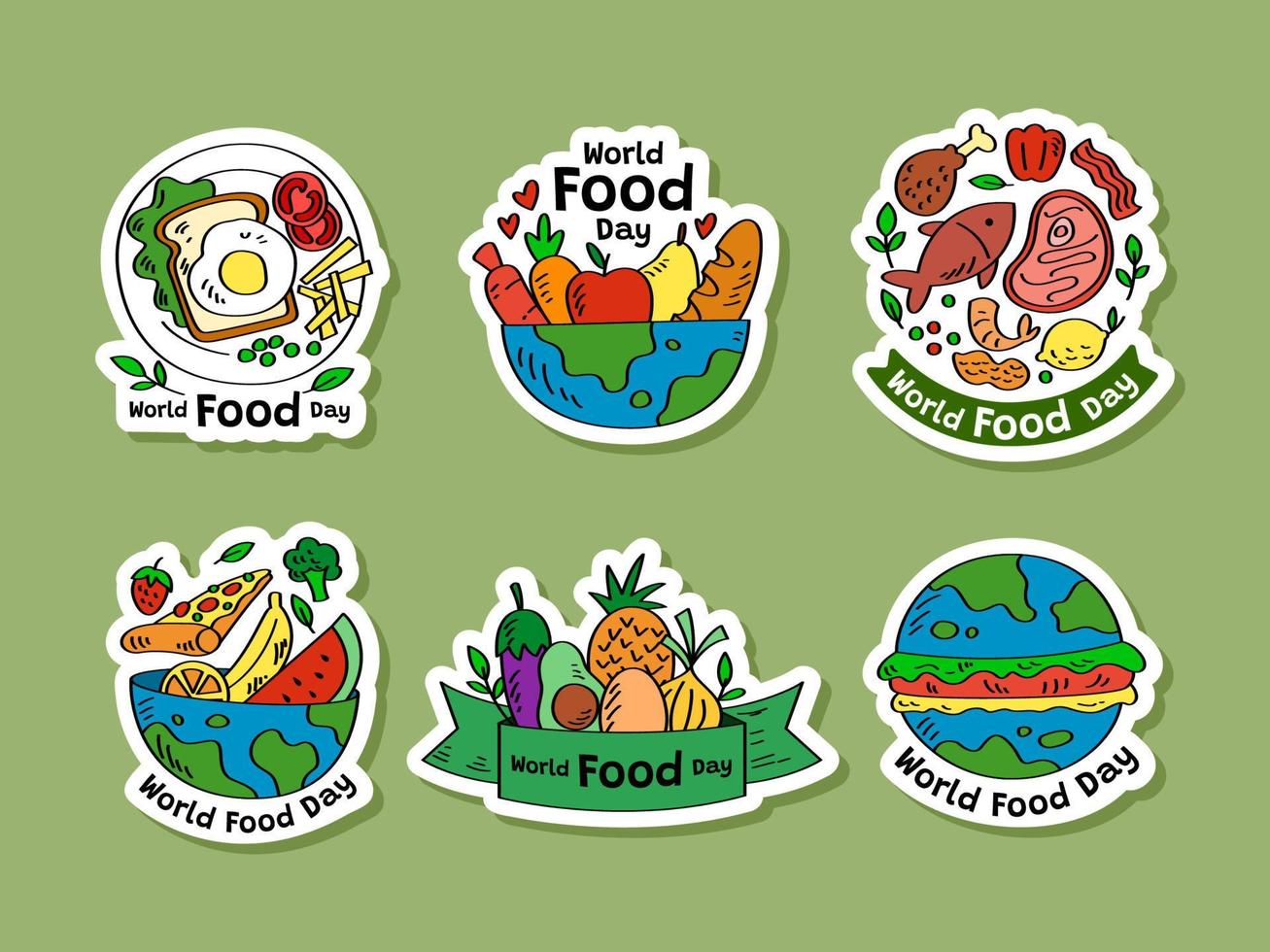 set di adesivi per la giornata mondiale dell'alimentazione vettore