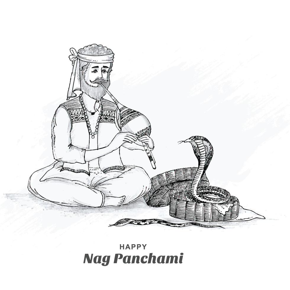 mano disegnare schizzo felice carta naag panchami sfondo vettore