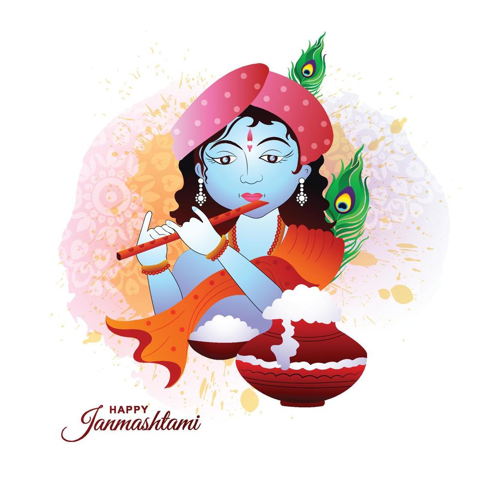 felice festival janmashtami dell'india lord krishna che suona lo sfondo del bansuri vettore