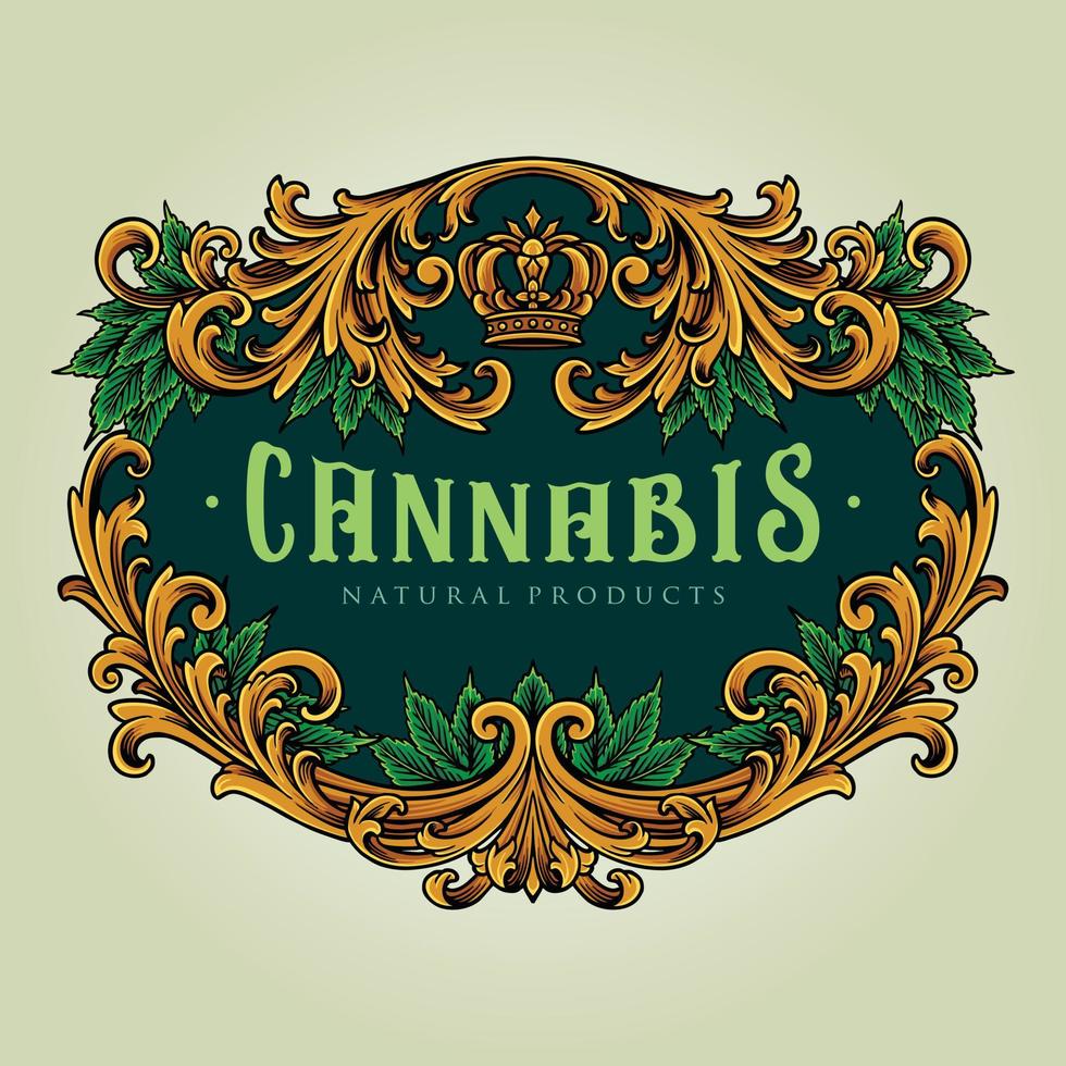 illustrazioni di fiori di cannabis vintage con cornice elegante vettore