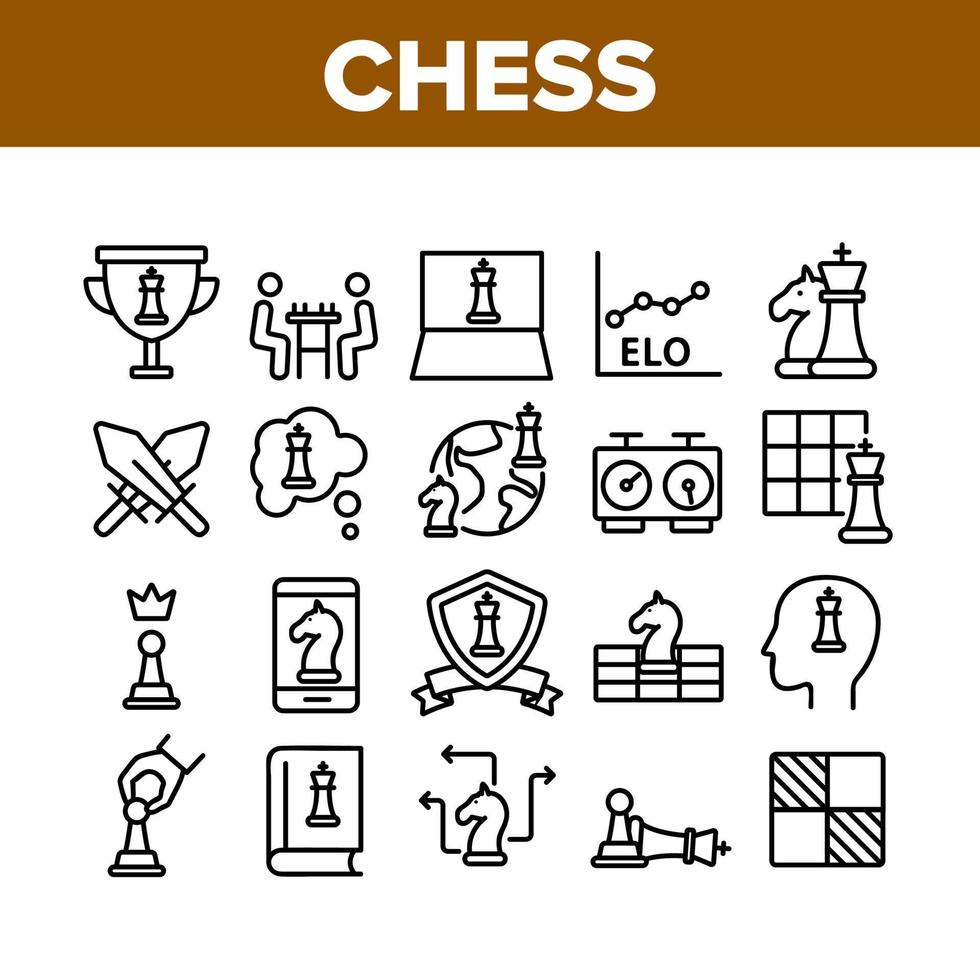 set di icone di raccolta di giochi di strategia di scacchi vettore