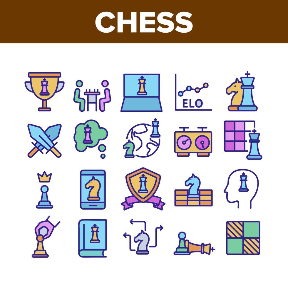 set di icone di raccolta di giochi di strategia di scacchi vettore