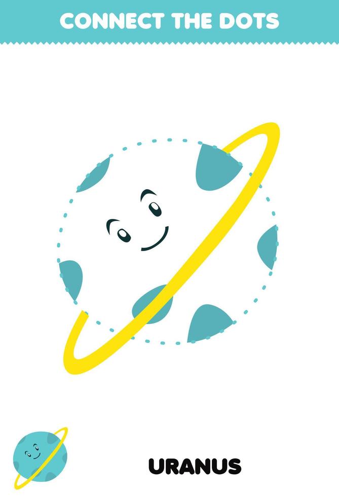 gioco educativo per bambini collega la pratica della scrittura a punti con il pianeta urano del sistema solare simpatico cartone animato vettore