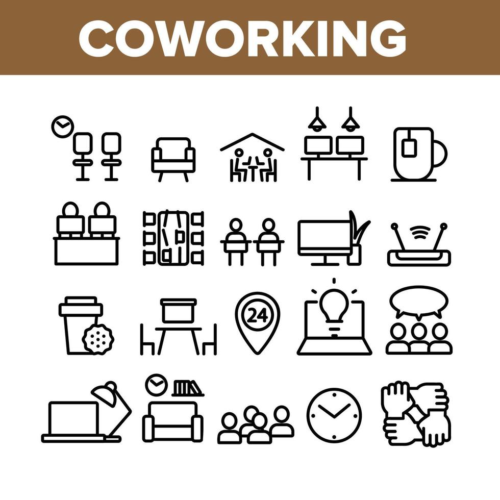 set di icone di elementi di raccolta coworking vettore