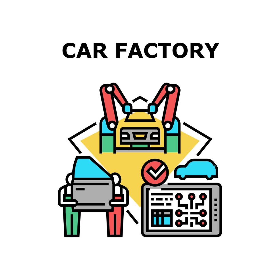 illustrazione a colori del concetto di produzione in fabbrica di automobili vettore