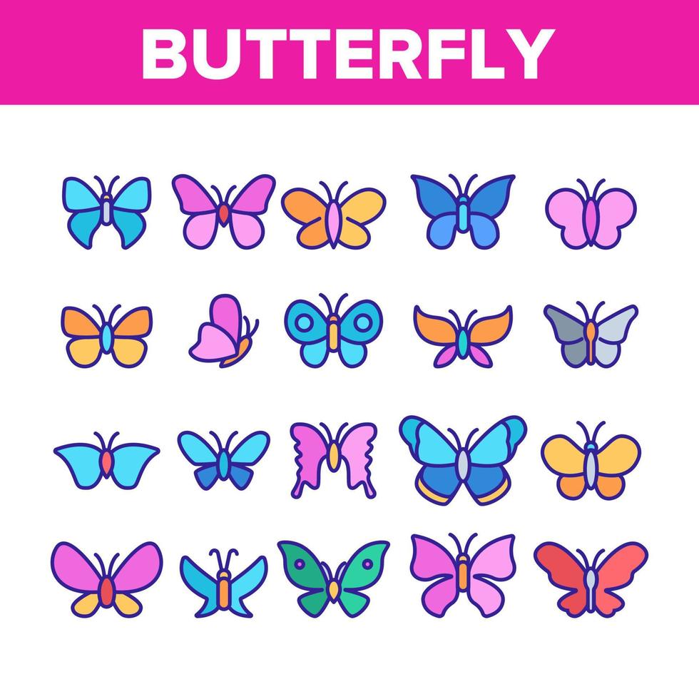 icone degli elementi della raccolta della farfalla impostano il vettore