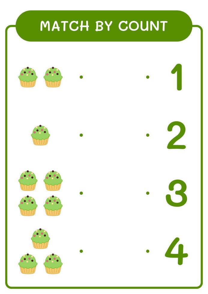 partita per conteggio di cupcake, gioco per bambini. illustrazione vettoriale, foglio di lavoro stampabile vettore