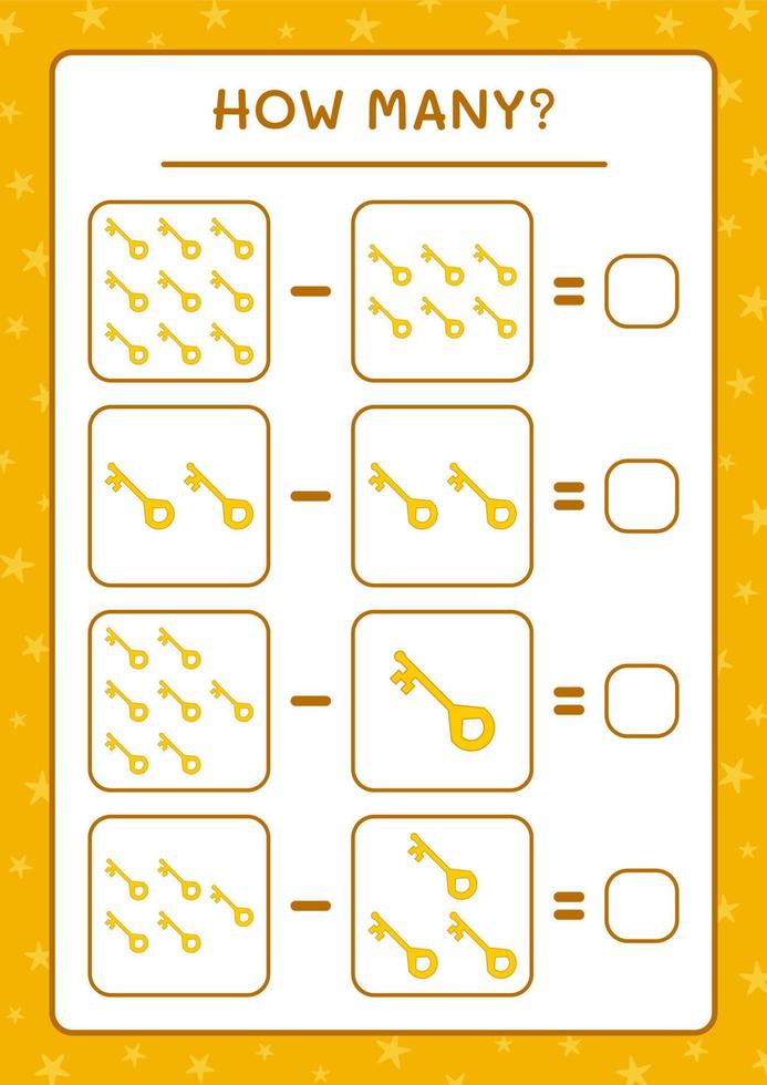 quante chiavi, gioco per bambini. illustrazione vettoriale, foglio di lavoro stampabile vettore