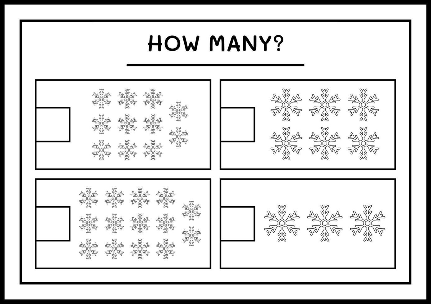 quanti fiocchi di neve, gioco per bambini. illustrazione vettoriale, foglio di lavoro stampabile vettore