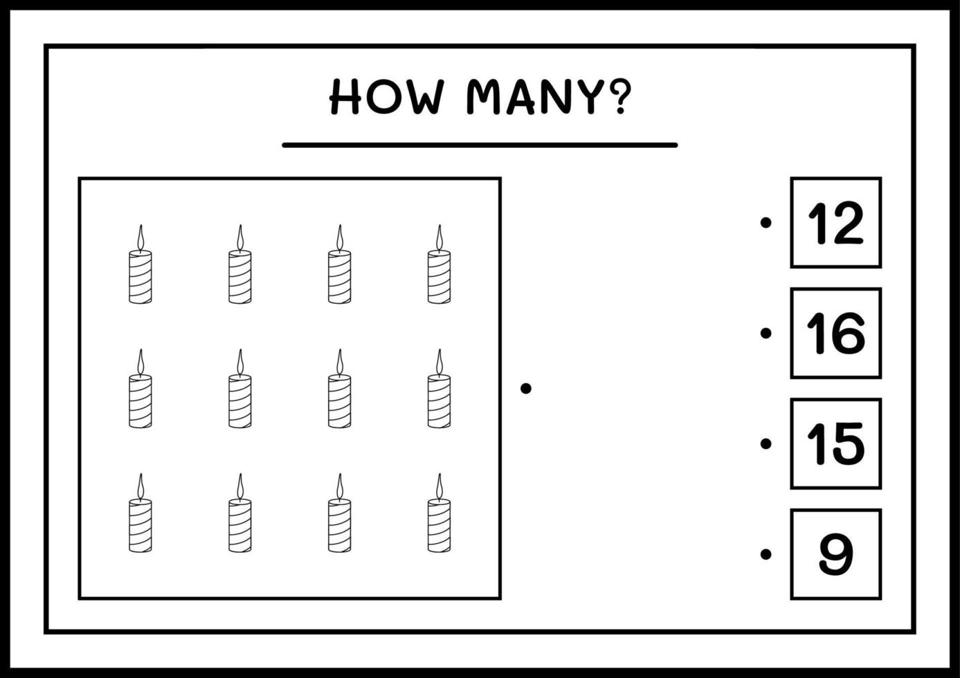 quante candele di natale, gioco per bambini. illustrazione vettoriale, foglio di lavoro stampabile vettore