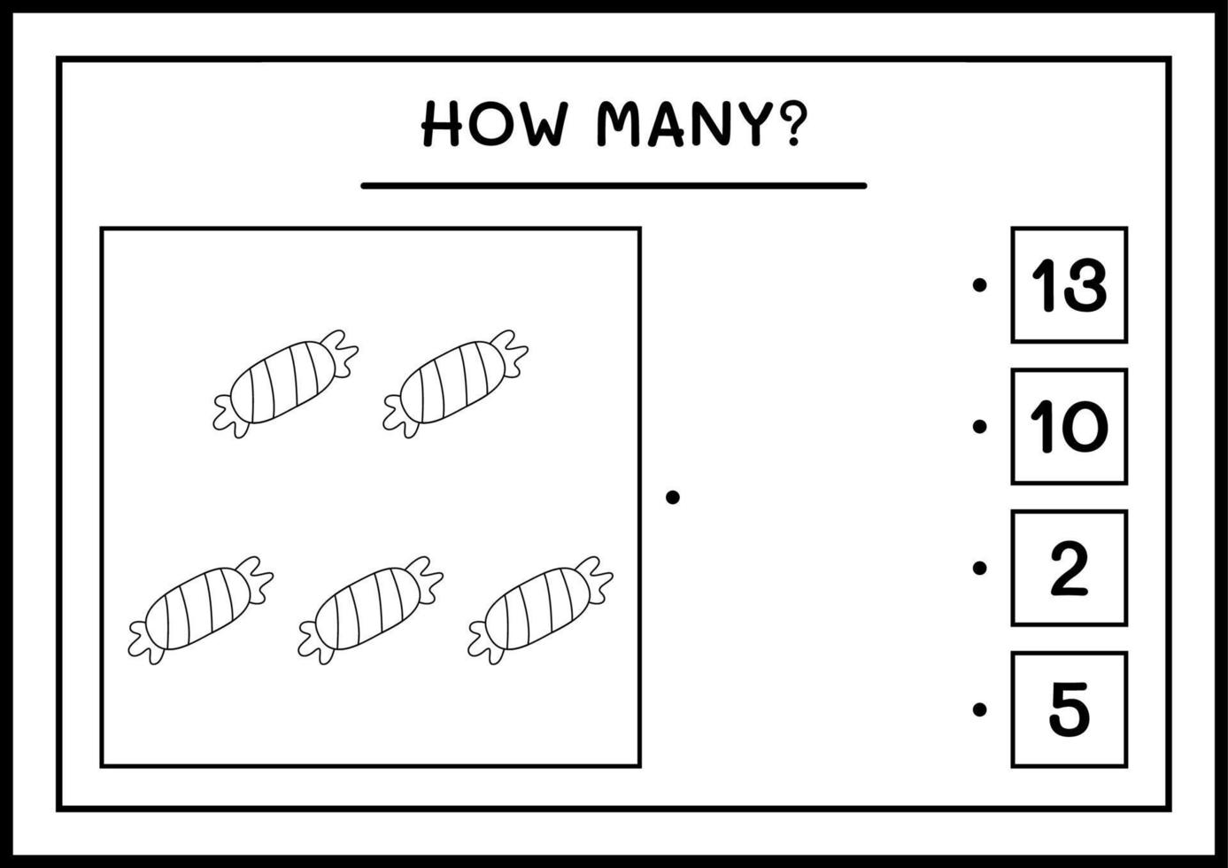 quante caramelle, gioco per bambini. illustrazione vettoriale, foglio di lavoro stampabile vettore