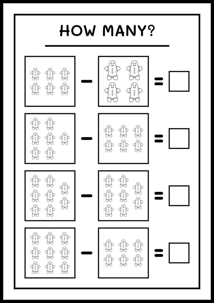 quanti biscotti di pan di zenzero, gioco per bambini. illustrazione vettoriale, foglio di lavoro stampabile vettore