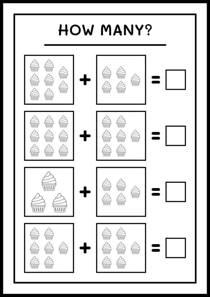 quante cup cake, gioco per bambini. illustrazione vettoriale, foglio di lavoro stampabile vettore