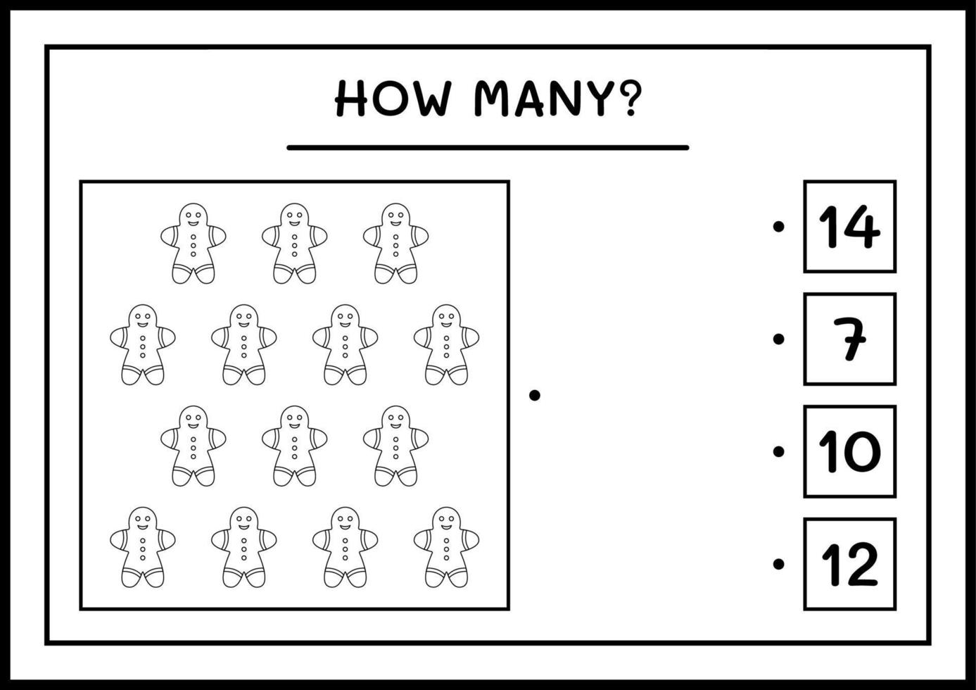 quanti biscotti di pan di zenzero, gioco per bambini. illustrazione vettoriale, foglio di lavoro stampabile vettore