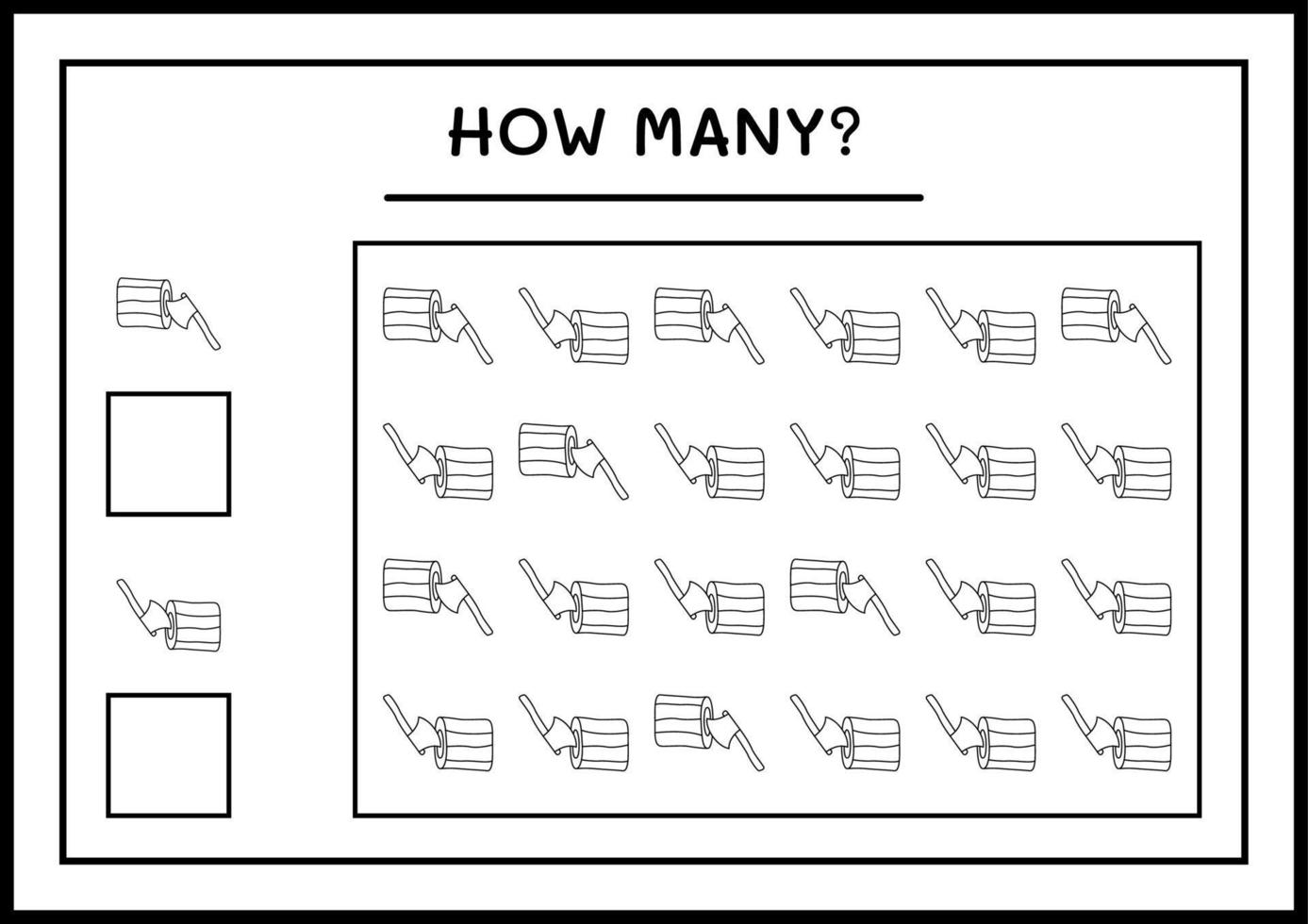 quanti ceppi con ascia, gioco per bambini. illustrazione vettoriale, foglio di lavoro stampabile vettore