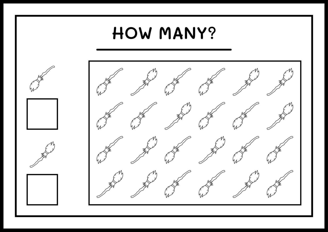 quante scope magiche, gioco per bambini. illustrazione vettoriale, foglio di lavoro stampabile vettore